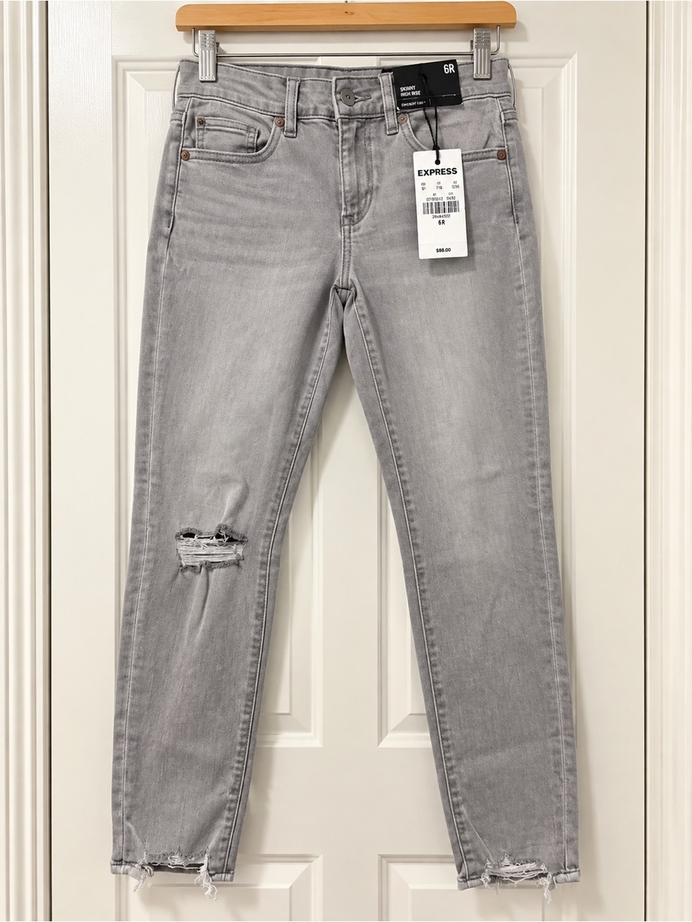 Express Light Gray High-Rise Distressed Skinny Jeans